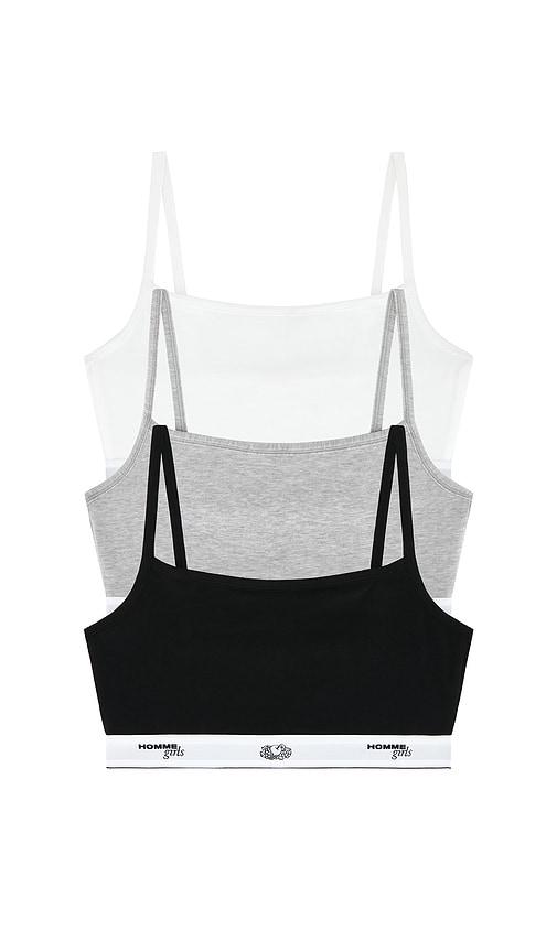 hommegirls x fruit of the loom cami bralette 3-pack in black,white.