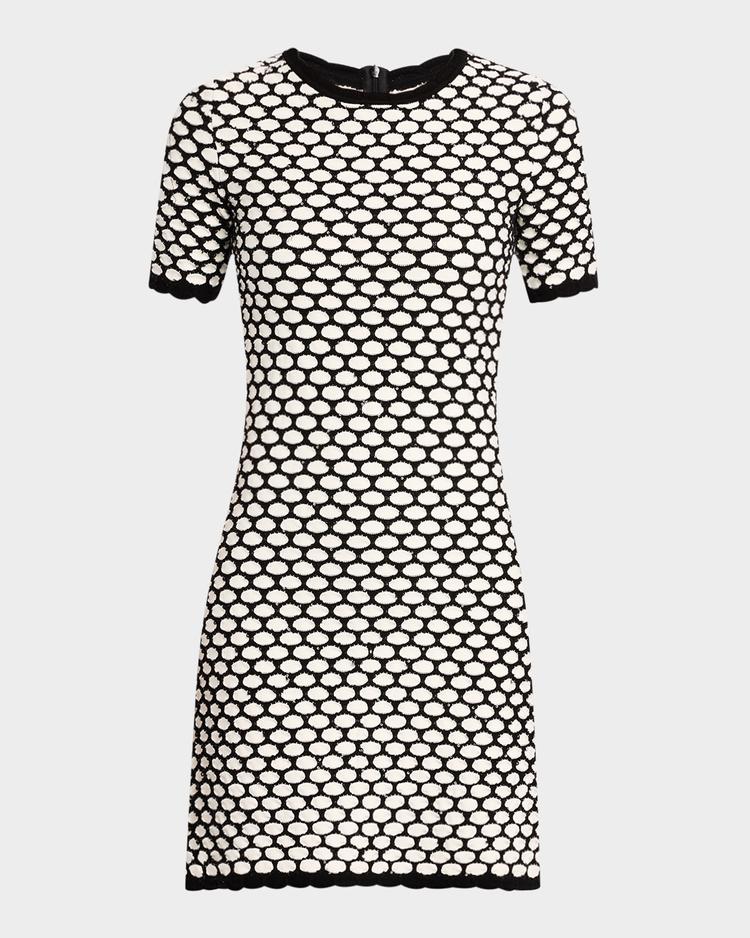 honey comb sequin knit short-sleeve mini dress