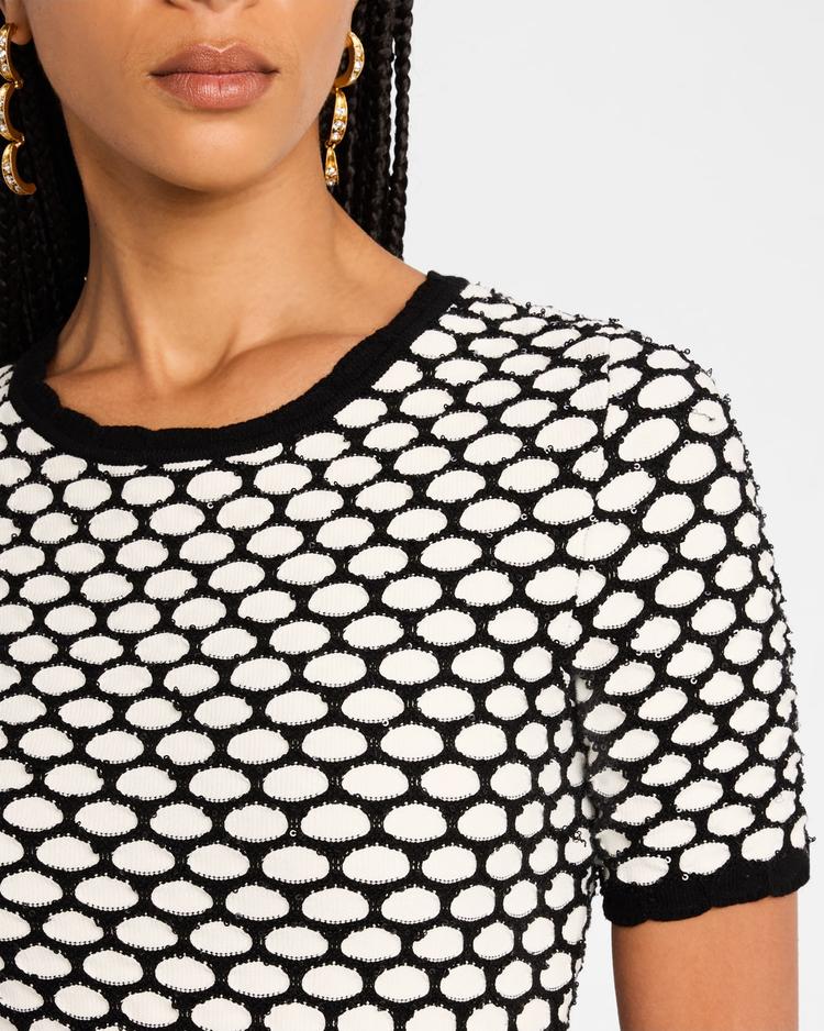 honey comb sequin knit short-sleeve mini dress