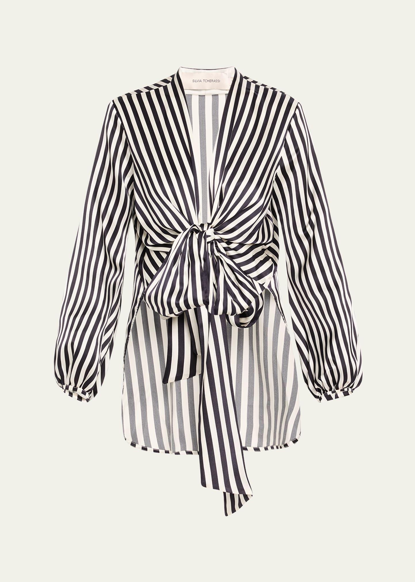 honey striped tie silk blouse