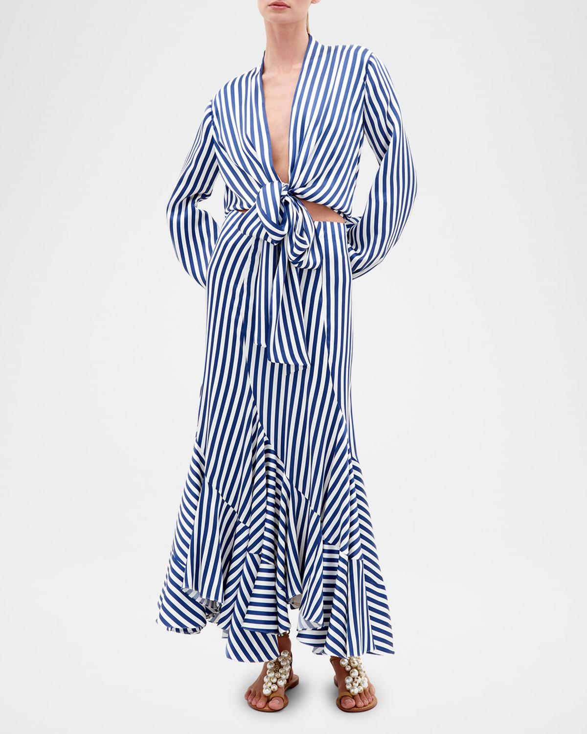 honey striped tie silk blouse