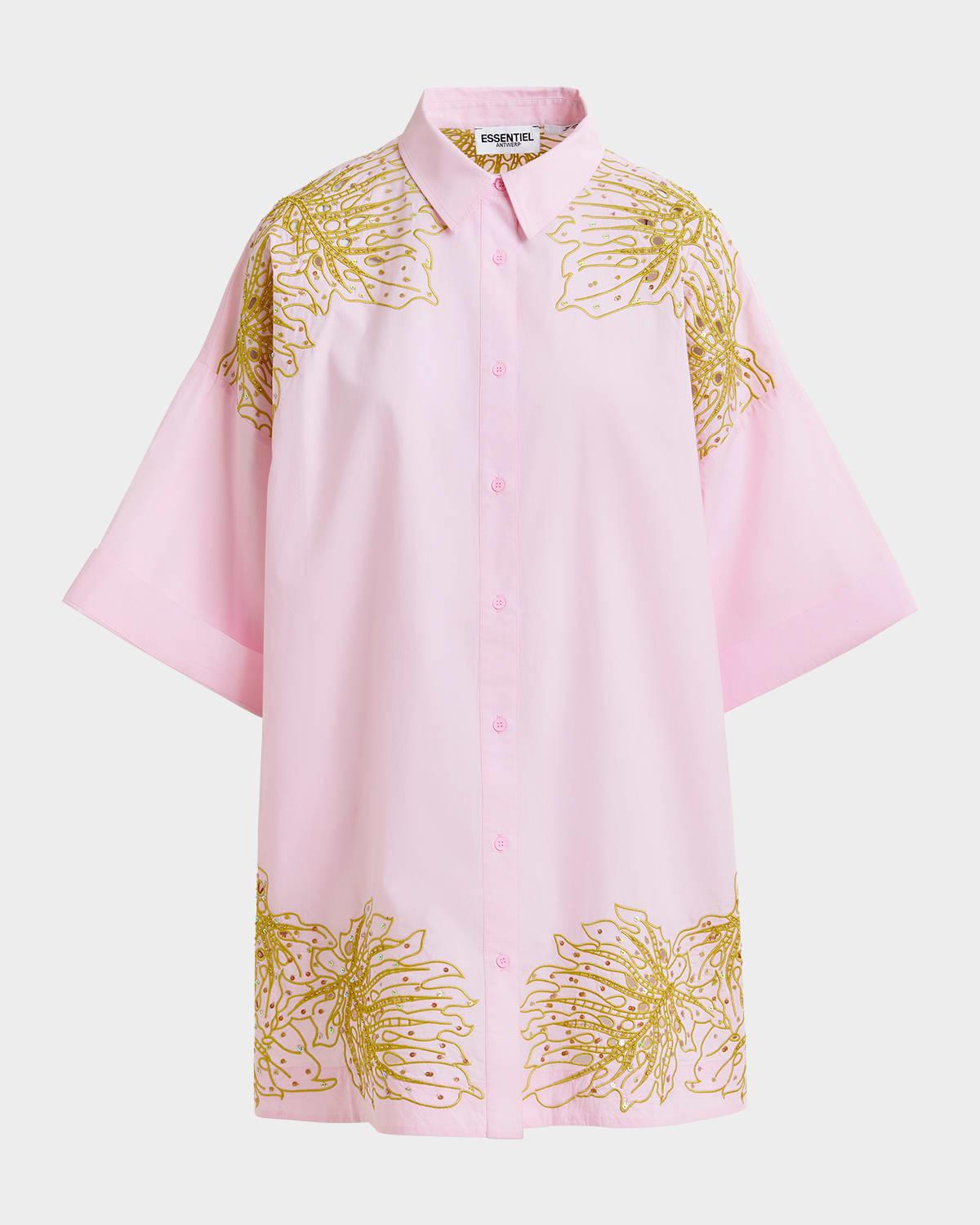 hontana embroidered mini shirtdress
