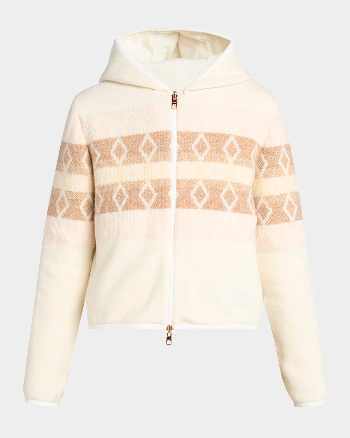 hooded argyle zip cardigan