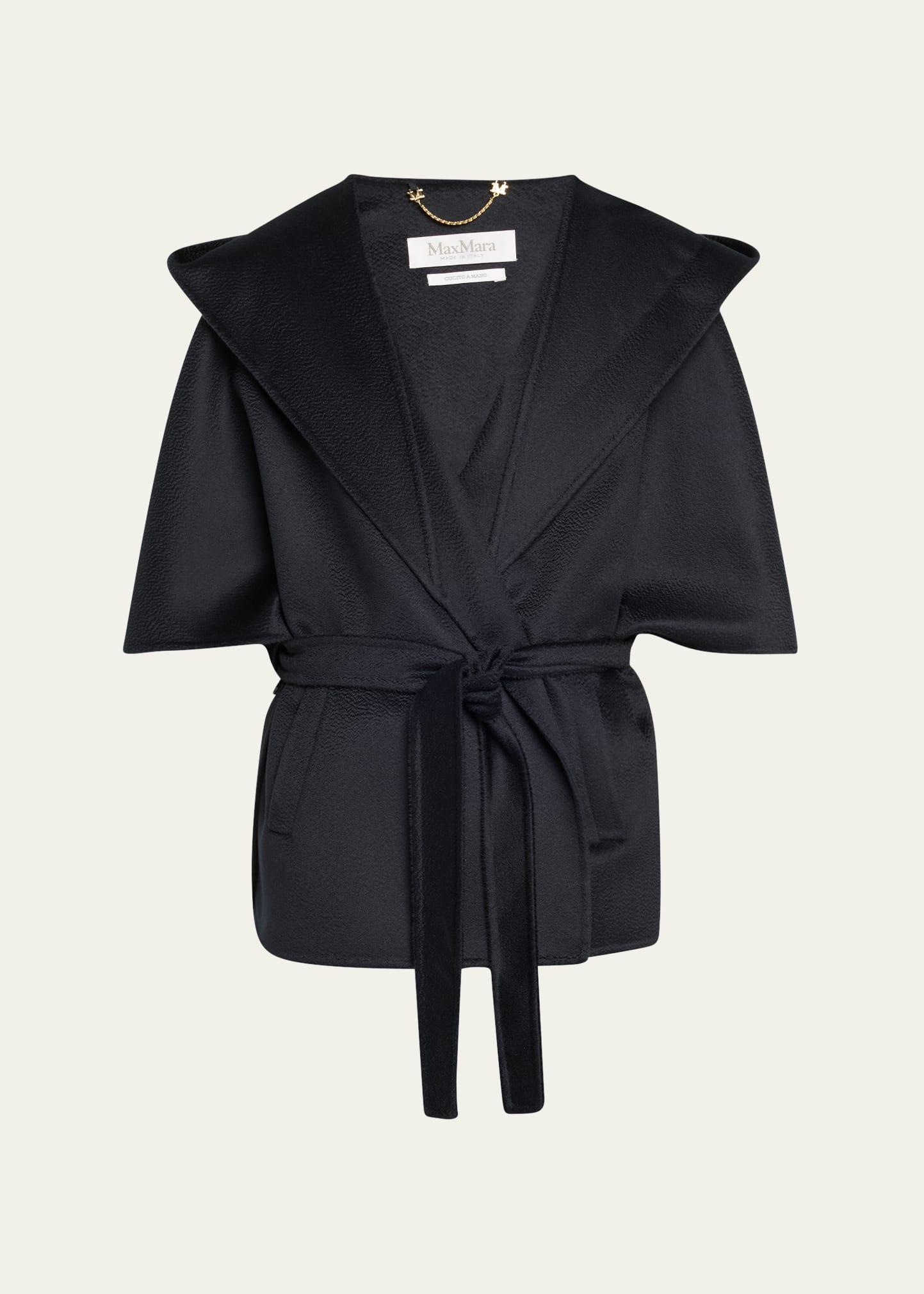 hooded cashmere cape with belt