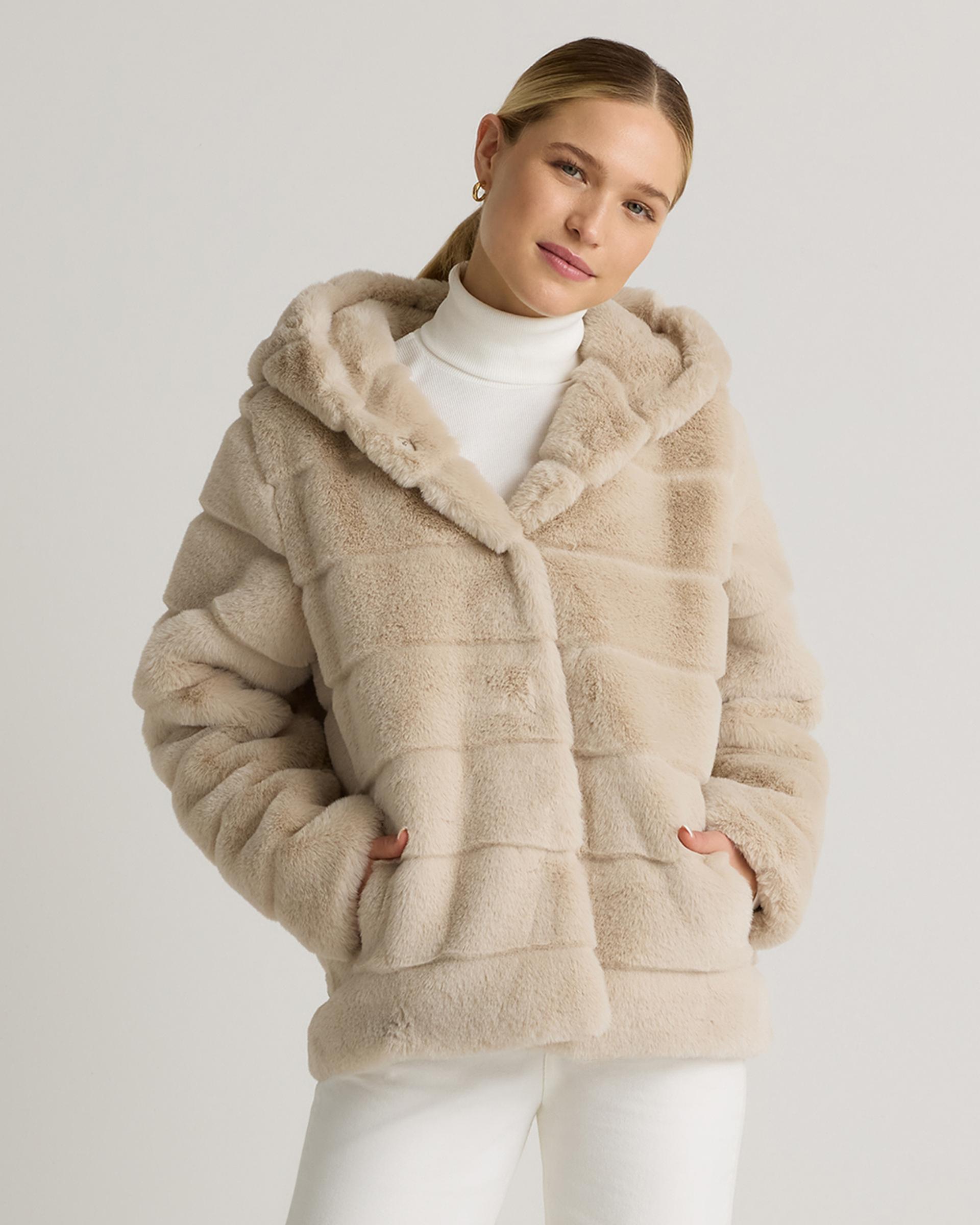 hooded faux fur jacket