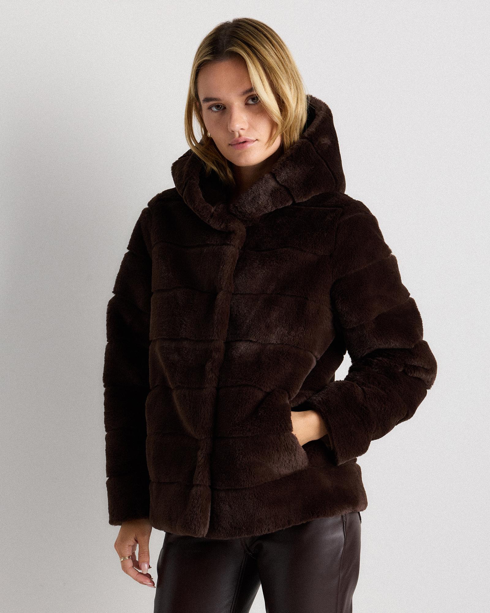 hooded faux fur jacket