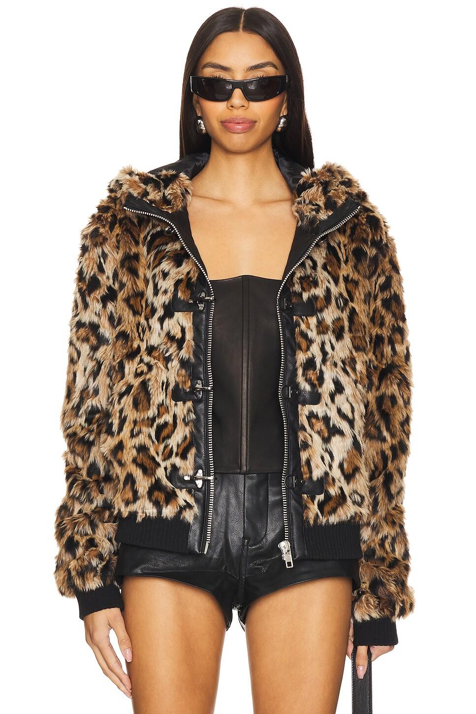 hooded mendoza faux fur jacket
