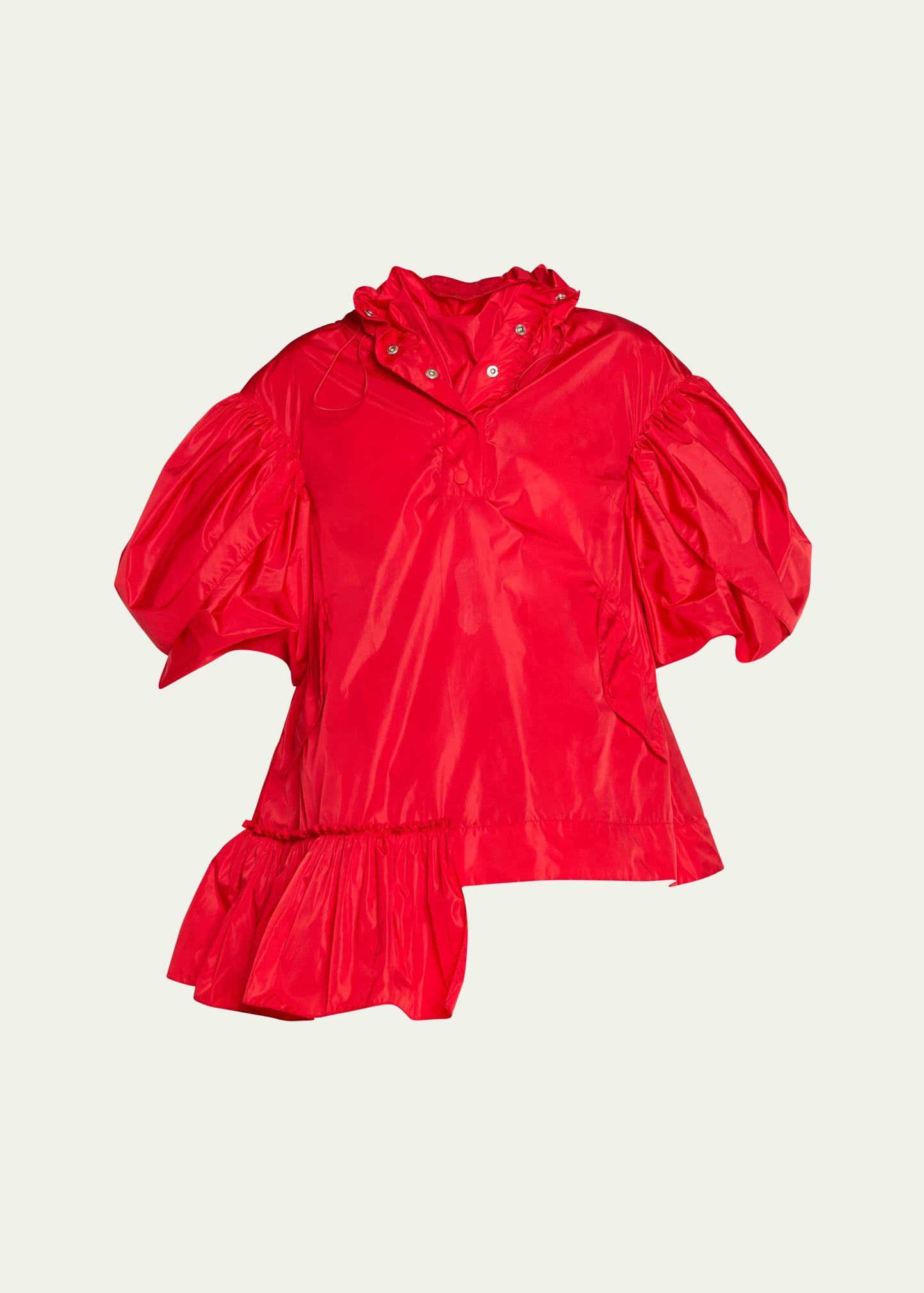 hooded ruffle detail petal sleeve asymmetric jacket