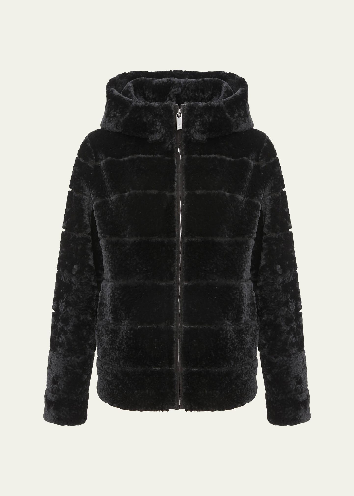 horizontal curly shearling lamb zip hooded jacket
