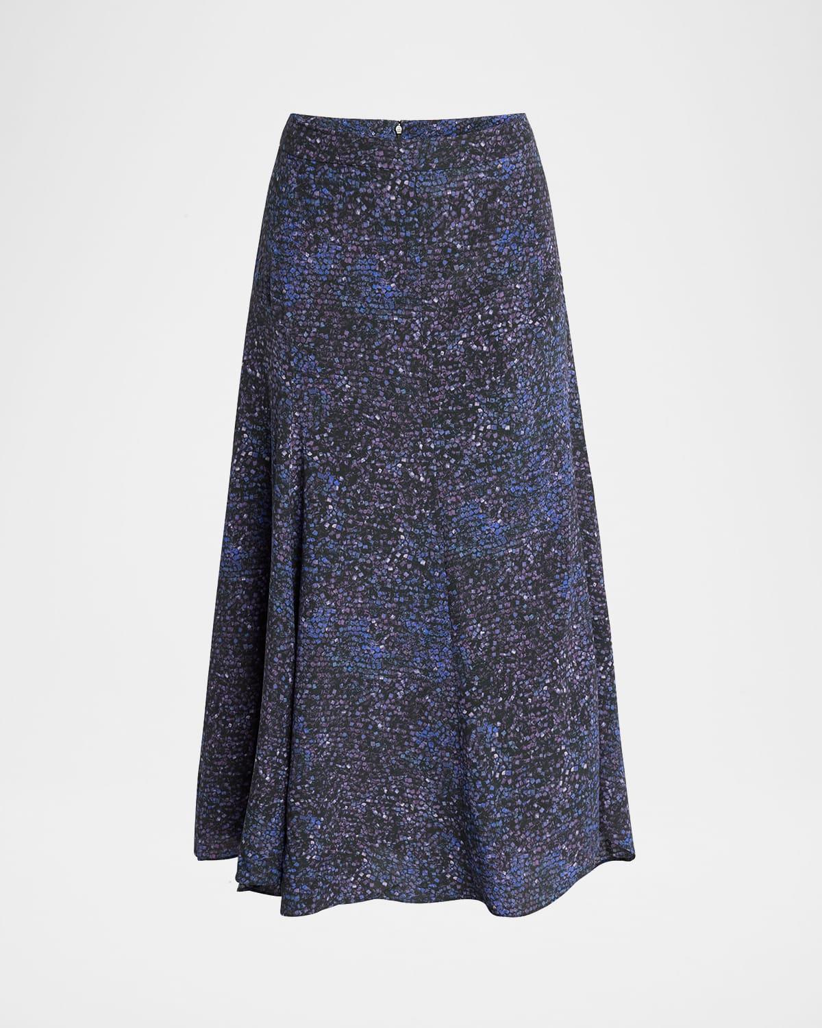 hortensia mosaic flared stretch silk skirt