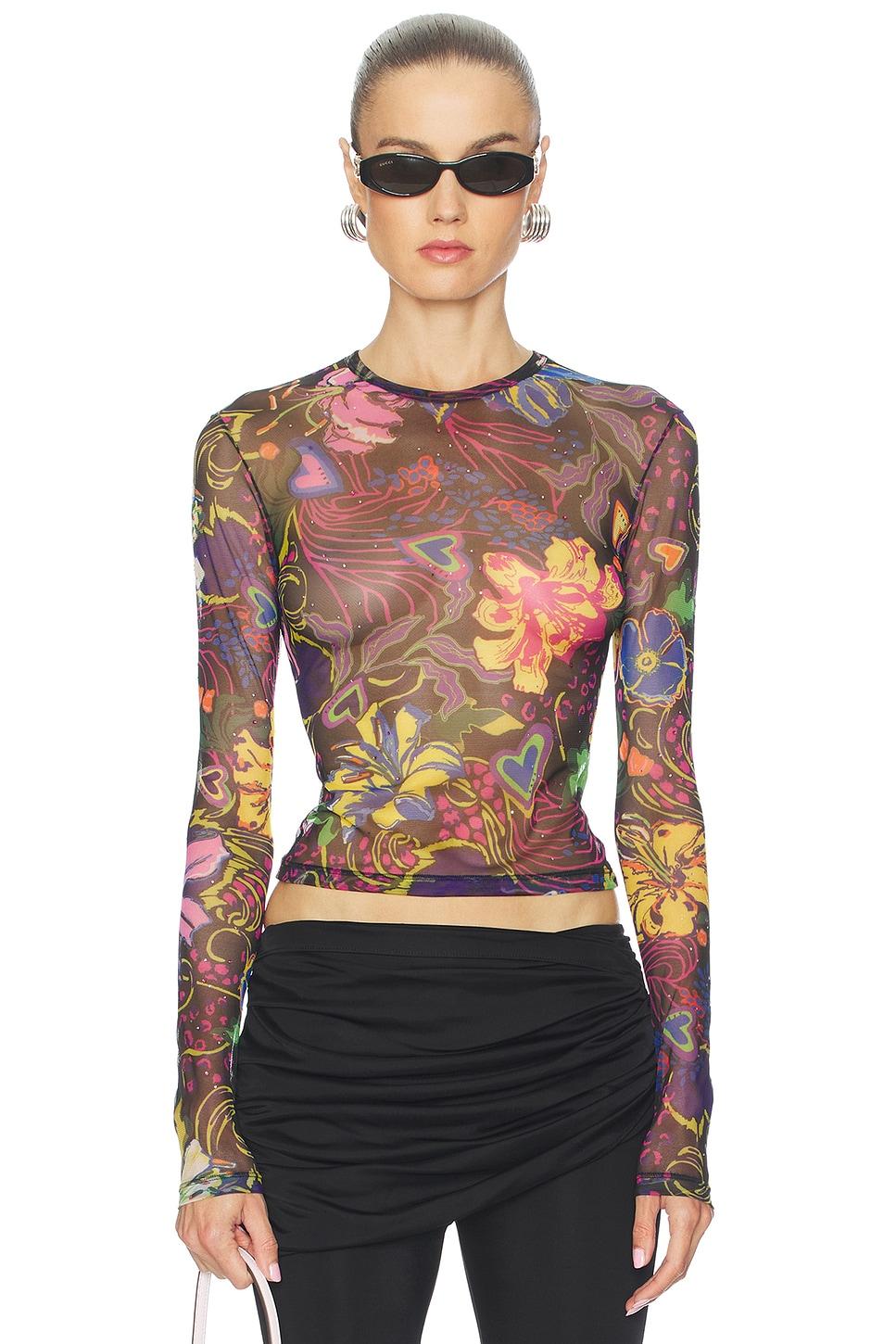 hotfix printed tulle long sleeve top