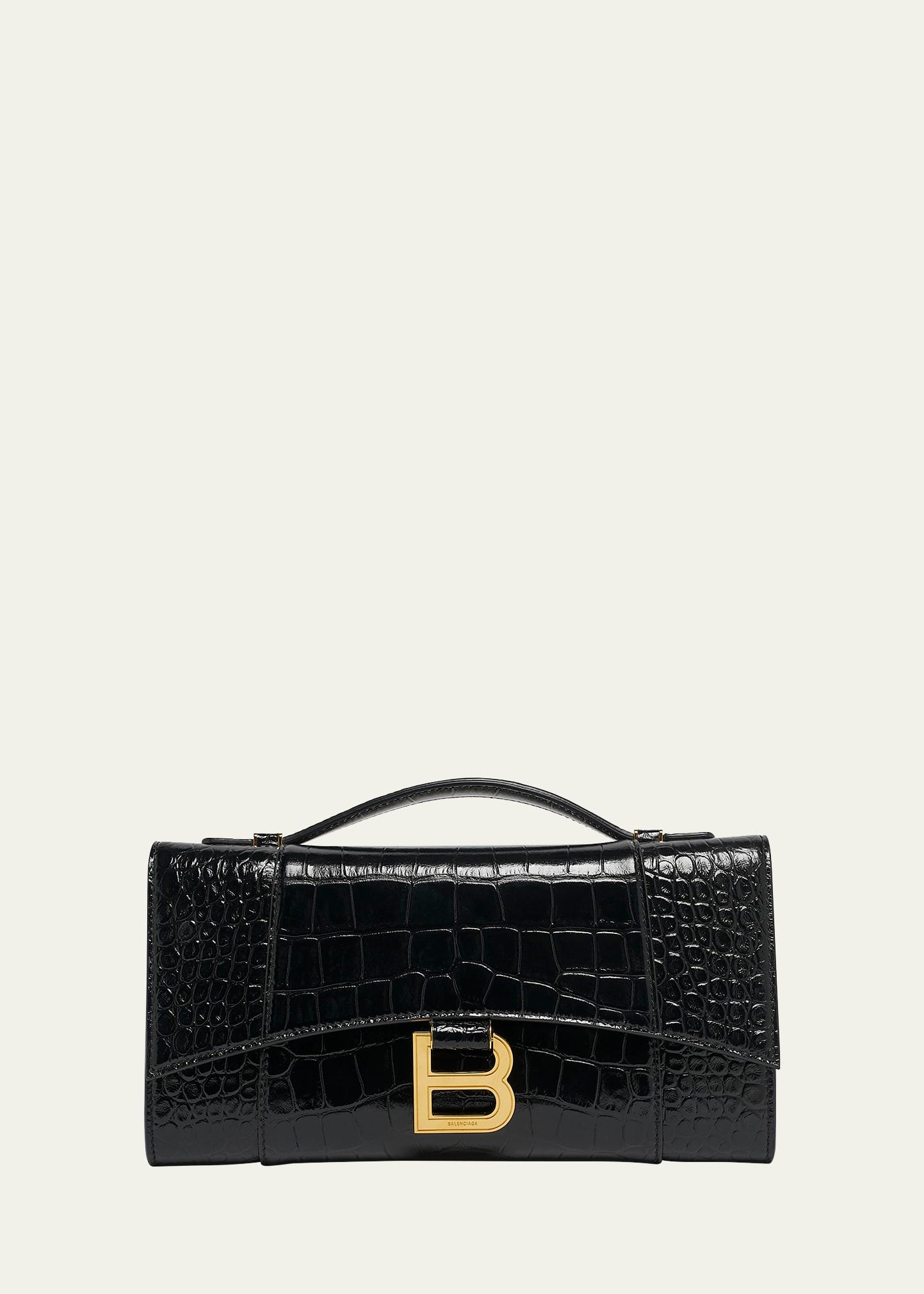 hourglass croc-embossed leather top-handle bag