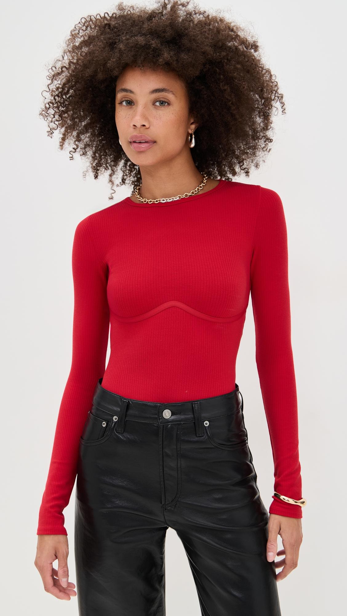 hourglass rib long sleeve thong bodysuit