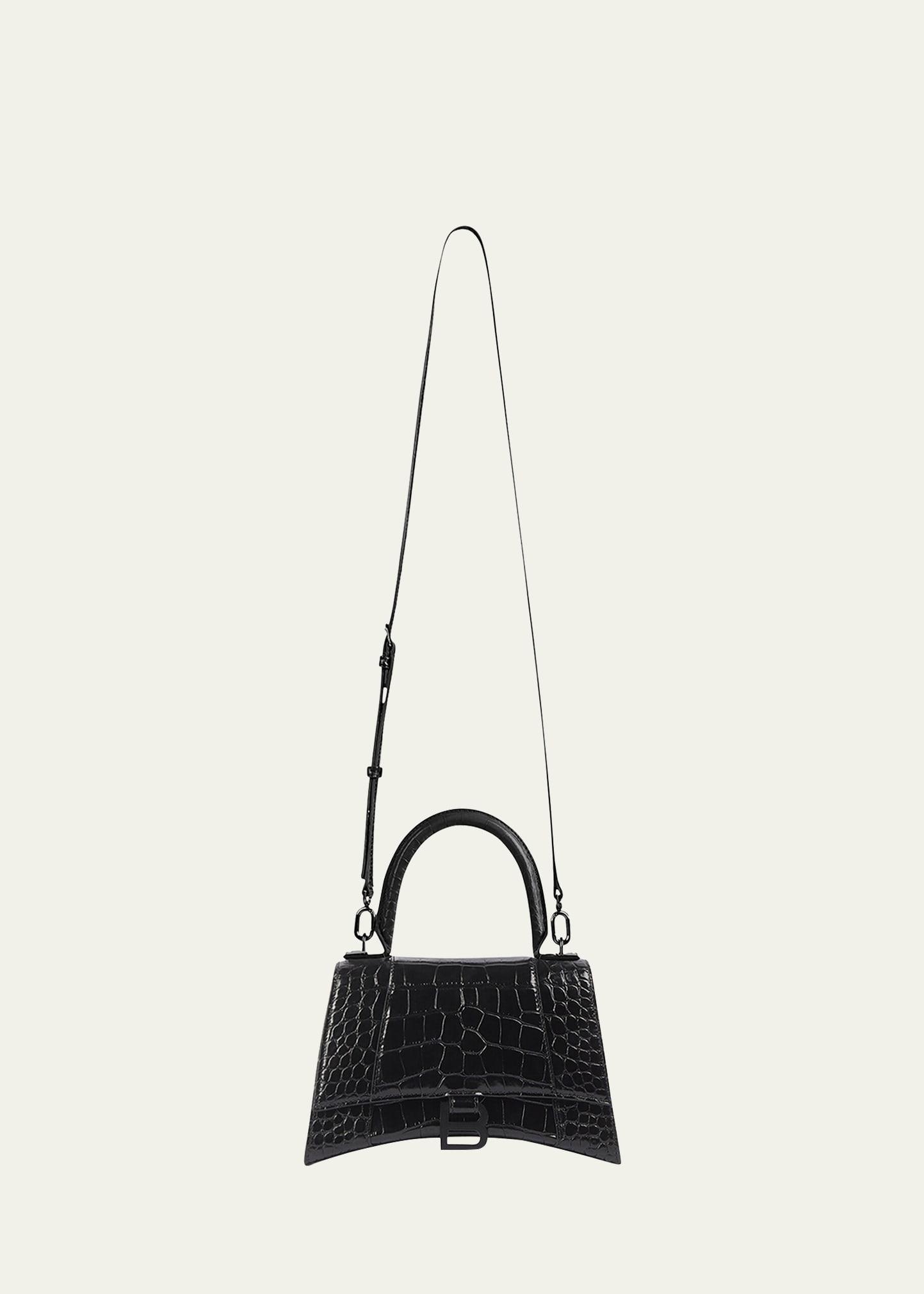hourglass xs crocodile-embossed top handle bag