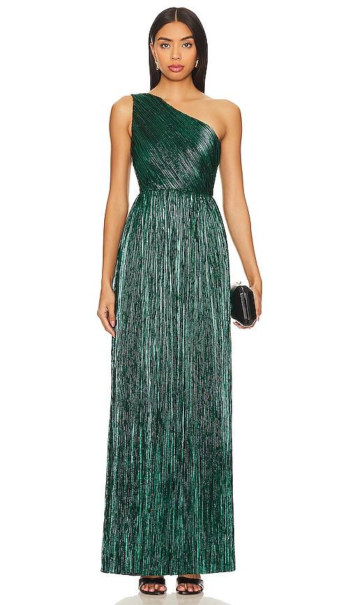 house of harlow 1960 x revolve claire pleated gown in green.