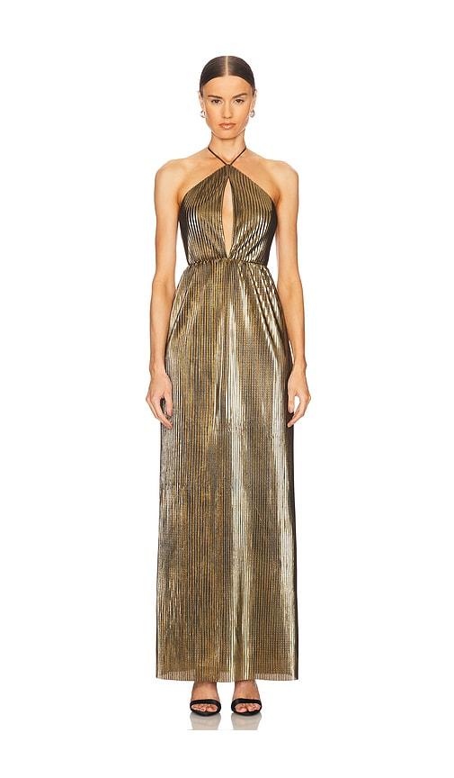 house of harlow 1960 x revolve notte gown in metallic gold.