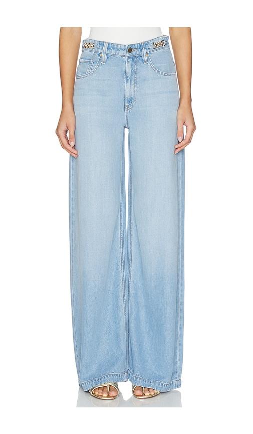 hudson jeans james high rise wide leg with accent hardware jeans in blue.