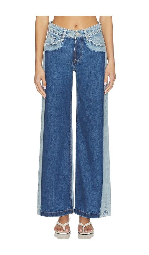 hudson jeans rylee low rise loose with patch jeans in blue.