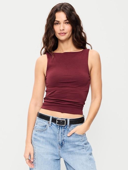 hug double-layer boat-neck top