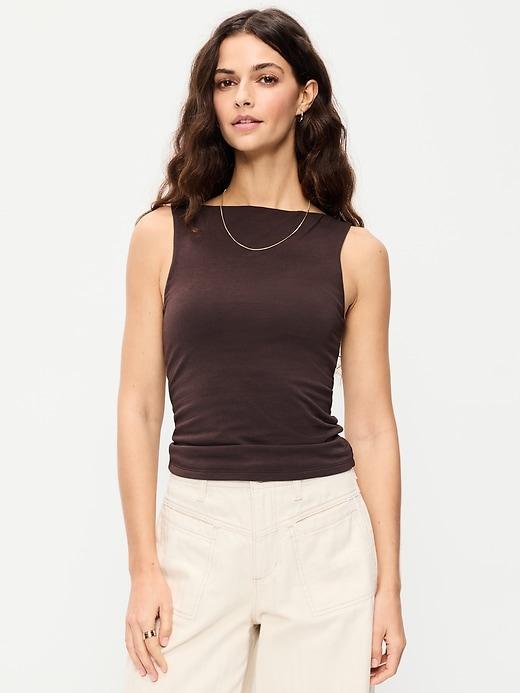 hug double-layer boat-neck top