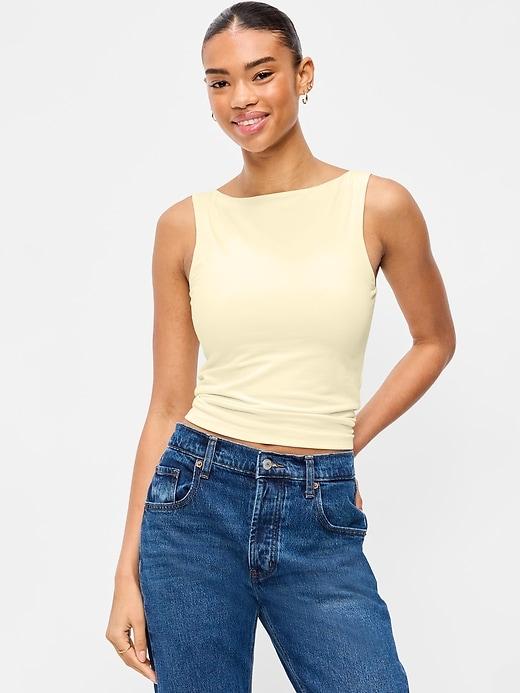 hug double-layer boat-neck top