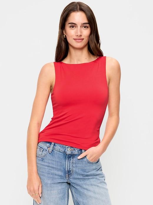 hug double-layer boat-neck top