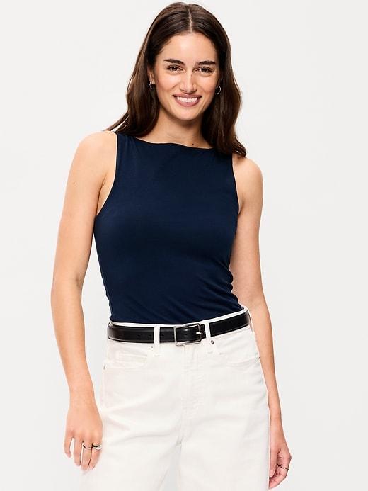 hug double-layer boat-neck top