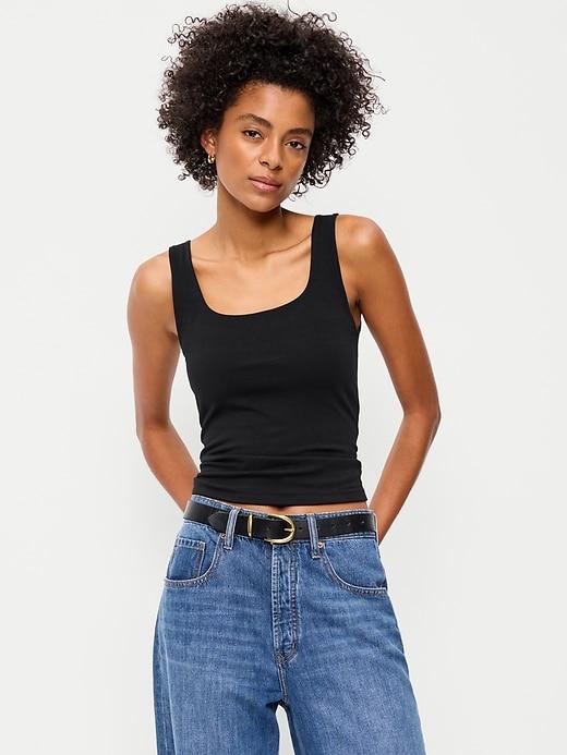 hug double-layer scoop-neck tank top