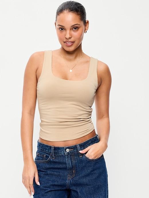 hug double-layer scoop-neck tank top
