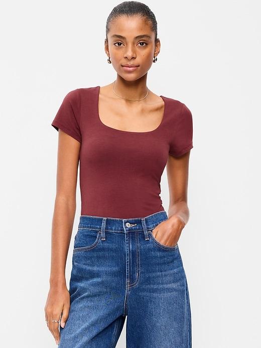 hug double-layer scoop-neck top
