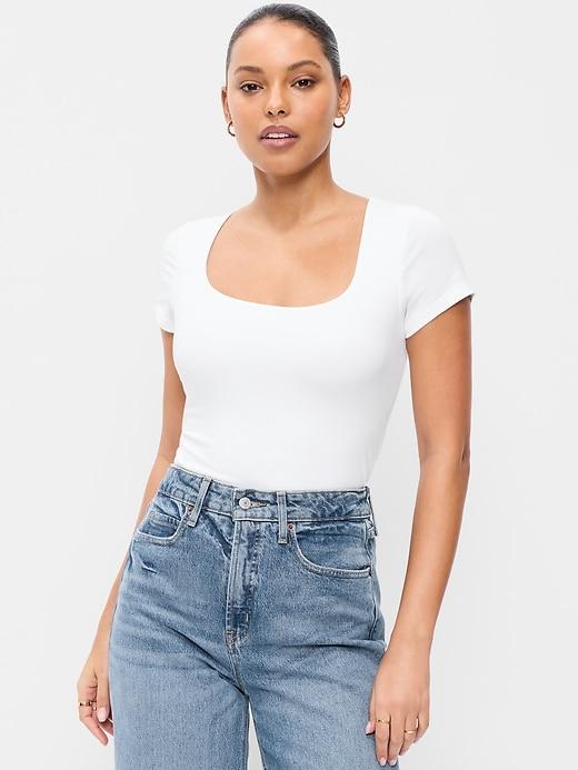 hug double-layer scoop-neck top