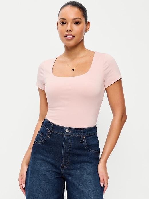 hug double-layer scoop-neck top