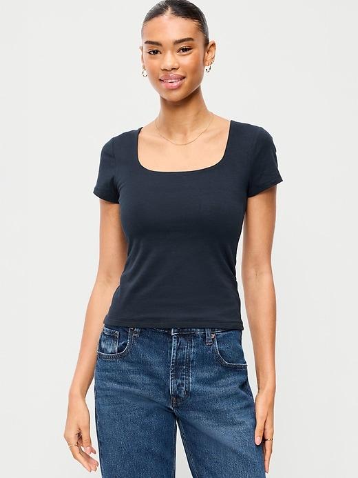 hug double-layer scoop-neck top