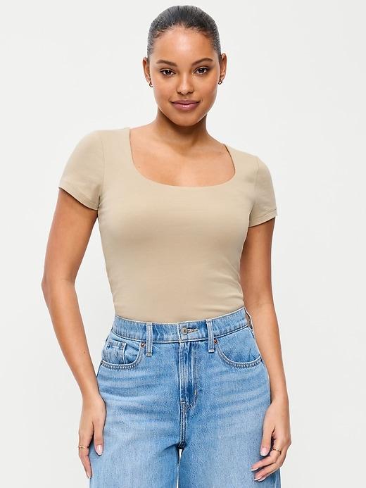 hug double-layer scoop-neck top