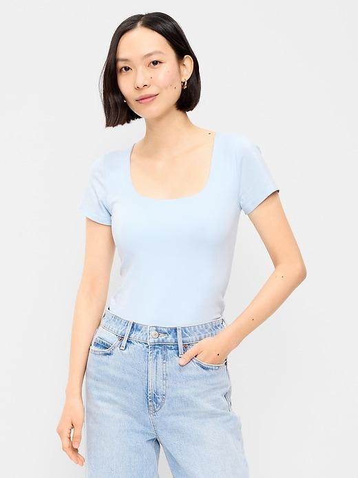 hug double-layer scoop-neck top