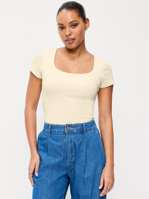 hug double-layer scoop-neck top