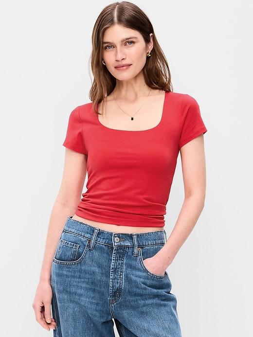 hug double-layer scoop-neck top
