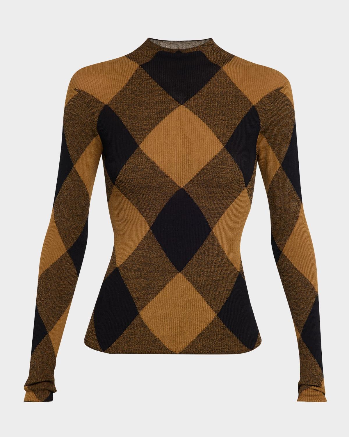 hugh check mock-neck top