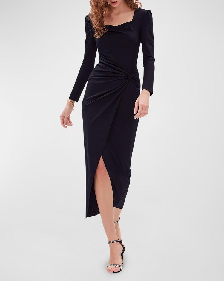 hughie ruched sweetheart midi dress