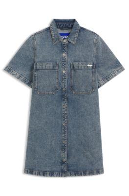 hugo a-line dress in comfort-stretch denim - blue women's shift dresses