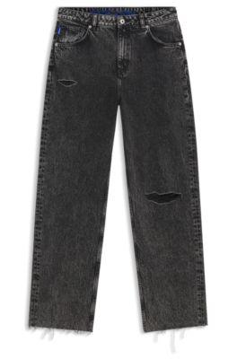 hugo black relaxed-fit jeans in rigid denim - black women's pants