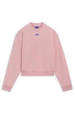 hugo blue-logo sweatshirt in cotton terry - light pink women's sweatshirts