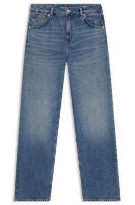 hugo blue loose-fit jeans in rigid denim - blue women's pants