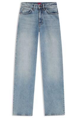 hugo blue wide-leg jeans in rigid denim - light blue women's pants