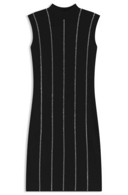 hugo bodycon dress with rhinestone stripes - black women's knitted dresses