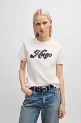 hugo cotton-jersey t-shirt with retro logo - white women's t-shirts