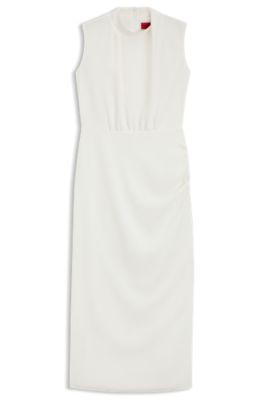 hugo drape-detail dress with mock neck - white women's evening dresses