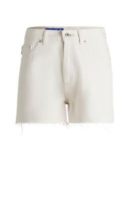 hugo ecru denim shorts with raw hem - white women's pants