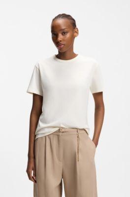 hugo embroidered-logo t-shirt in cotton jersey - white women's t-shirts