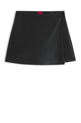 hugo faux-leather mini skort with wrap front - black women's mini skirts